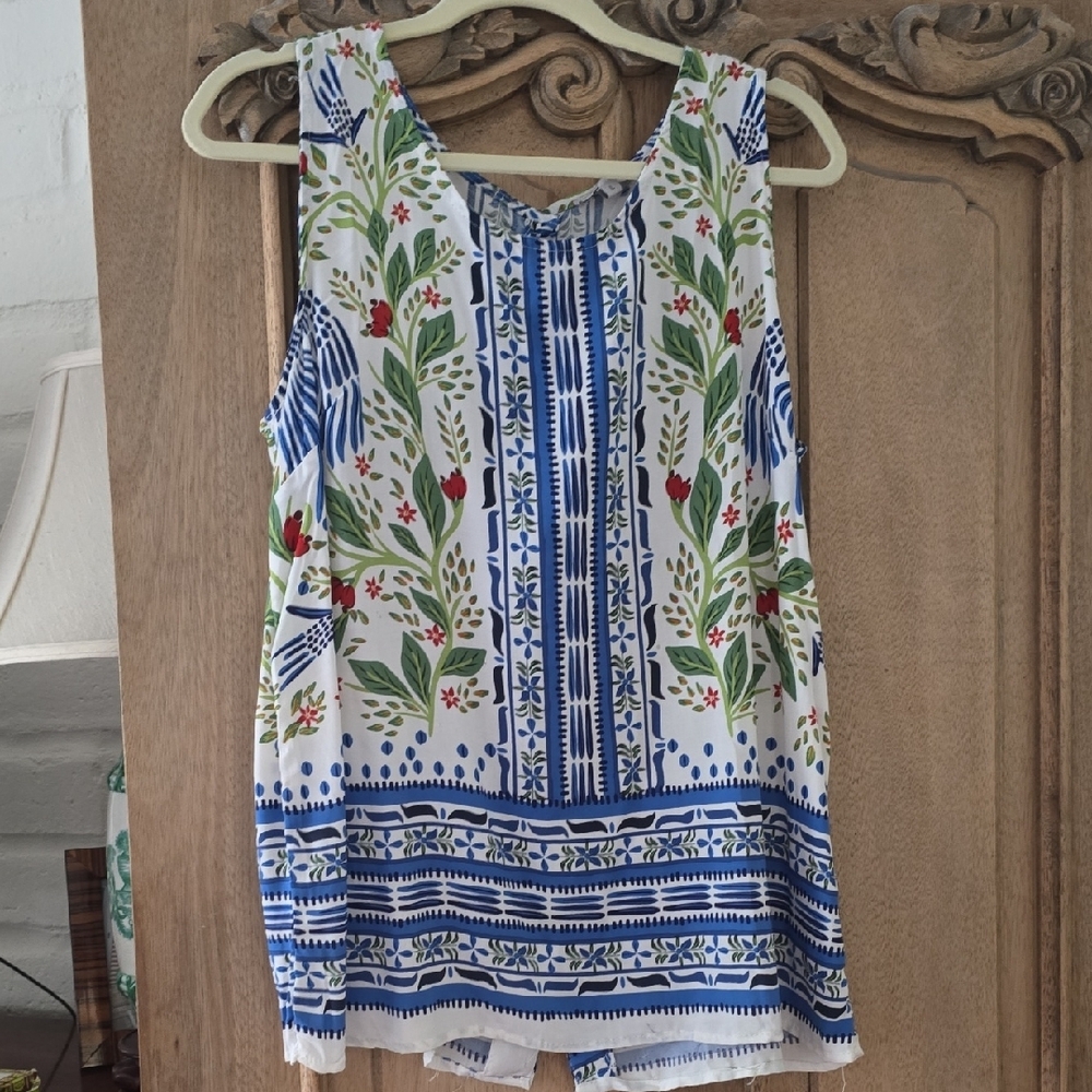 Haute Hippie Green and White Sleeveless Tank Top